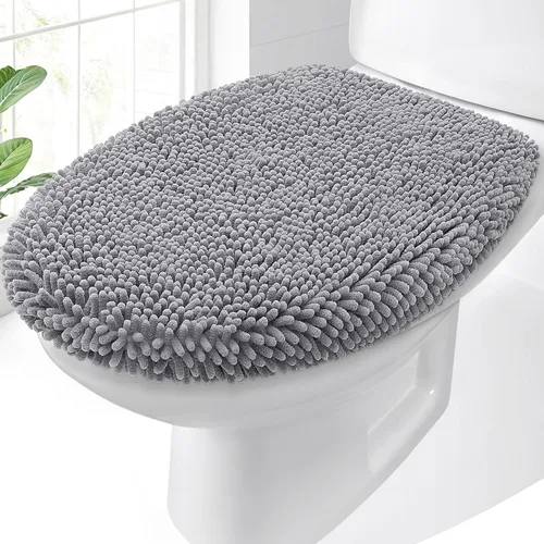 Vista 14 de OLANLY Funda de chenilla suave para tapa de inodoro de baño, lavable a máquina, 17.5 x 15 pulgadas, parte trasera de goma que se mantiene en su
