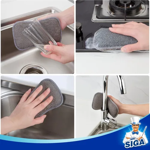 Vista 6 de MR.SIGA - Esponjas de limpieza de doble cara, esponjas de lavar platos reutilizables de larga duración para la cocina, paquete de 6