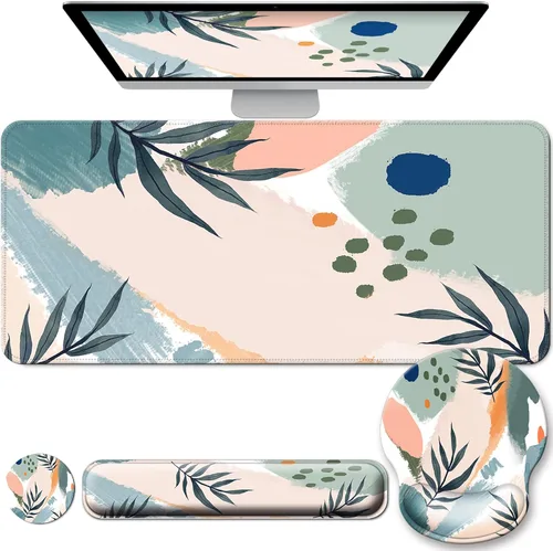 Vista 11 de Juego de alfombrillas de escritorio + teclado y alfombrilla para mouse con soporte para reposamuñecas, alfombrilla grande 4 en 1 para computadora