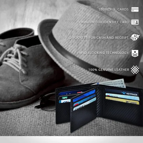 Vista 4 de Carteras RFID delgadas para hombres - Cartera de bolsillo frontal de piel genuina
