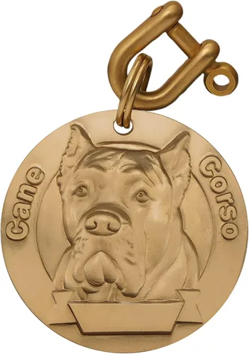 Vista 64 de Etiquetas de identificación para perros de latón macizo con grabado de letras, patrón de alivio 3D frontal, texto personalizado grabado láser