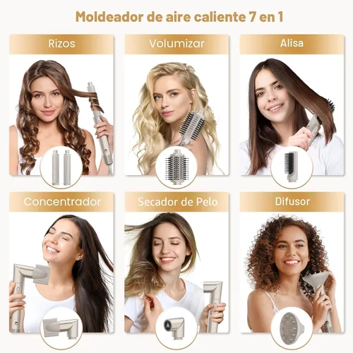Vista 2 de 7MAGIC Estilizador de aire caliente 7 en 1, cepillo secador de pelo con rizadores de envoltura automática, secador de pelo de alta velocidad