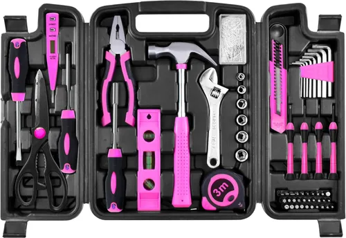 Vista 8 de SOLUDE Juego de herramientas rosadas, 102 piezas para el hogar, kit de herramientas rosas para mujeres con estuche de almacenamiento, juego