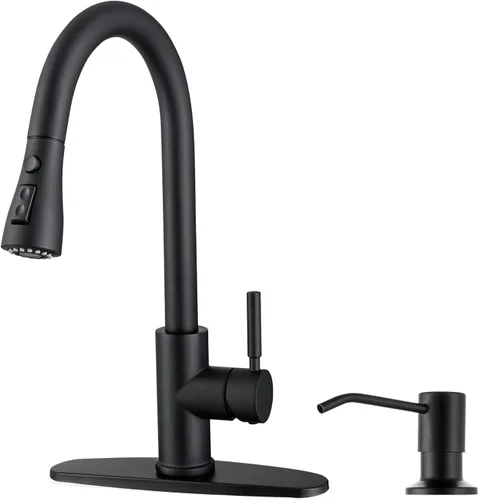 Vista 23 de WEWE Grifos de cocina con pulverizador desplegable, grifo de cocina de estilo granja en bronce cepillado con aceite, comercial, moderno, de arco