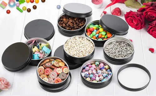 Vista 6 de Foraineam Paquete de 48 latas redondas de bálsamo labial de 2 onzas, recipientes de aluminio para muestras cosméticas con tapa de rosca, latas