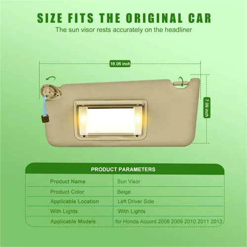 Vista 3 de Visera solar del lado izquierdo del conductor para Honda Accord 2008 2009 2010 2011 2012 2013 2014 2015 2016 2017, ensamblaje de repuesto