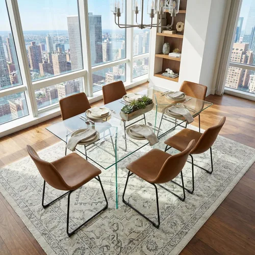 Vista 7 de Cortesi Home Casablanca - Silla de comedor en piel sintética marrón, patas negras (juego de 2)