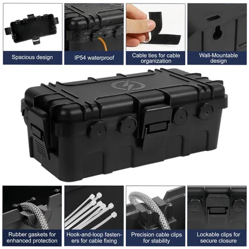 Vista 6 de Caja eléctrica mediana para exteriores (11.6 x 5.7 x 4.1 pulgadas), cubierta de cable de extensión impermeable IP54 con entrada de 6 cables, caja