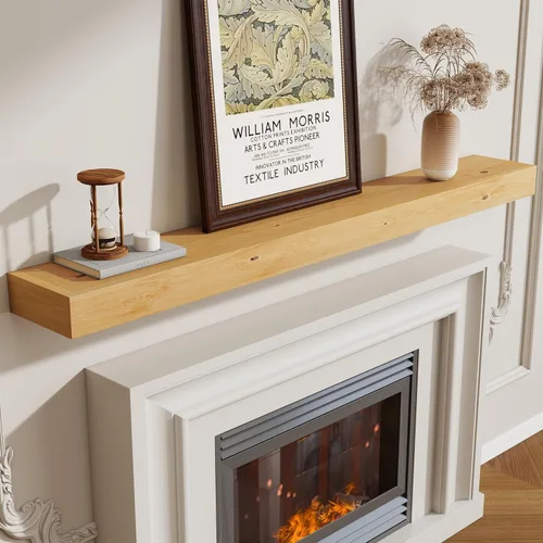 Vista 22 de Marsmiles Repisa de chimenea de 48 pulgadas, manteles de madera rústicos hechos a mano para sobre la chimenea, estantes flotantes montados