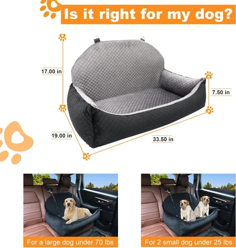 Vista 2 de Cama de asiento de coche para perros grandes/medianos o 2 perros pequeños, asiento elevador para mascotas para seguridad de viaje del perro, tela