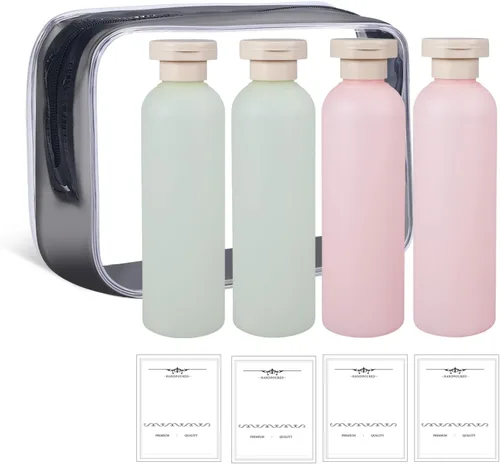 Vista 23 de ASEVAT Botella de plástico exprimible de 3.4 onzas para loción, recipiente vacío de plástico para champú y acondicionador, botellas de plástico