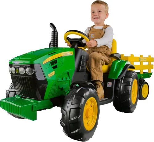 Peg Perego John Deere - Tractor de fuerza terrestre con remolque de 12 voltios para montar