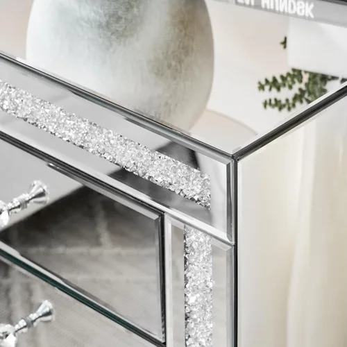 Vista 83 de HomVent Mesita de noche con espejo, mesa auxiliar con espejo, mesa de noche pequeña de cristal plateado para dormitorio, sala de estar