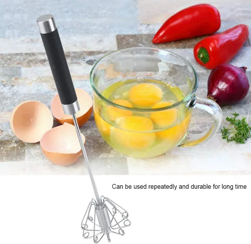 Vista 5 de Fdit Rotatable Stainless Steel Kitchen Mixer Balloon Egg Beater Whisk for Whipping Manual Milk Cream Whisk Stirring Egg Tools