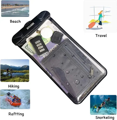 Vista 5 de Bolsa impermeable para tarjeta de embarque, soporte para pasaporte, organizador de viaje, cartera impermeable, funda seca para teléfono, llavero