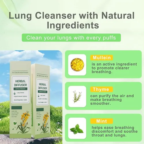 Vista 5 de Mullein - Pluma difusor de hierbas con extractos de gordolobo, tomillo y menta para desintoxicación pulmonar y ambientar el aire oral - 1 barra