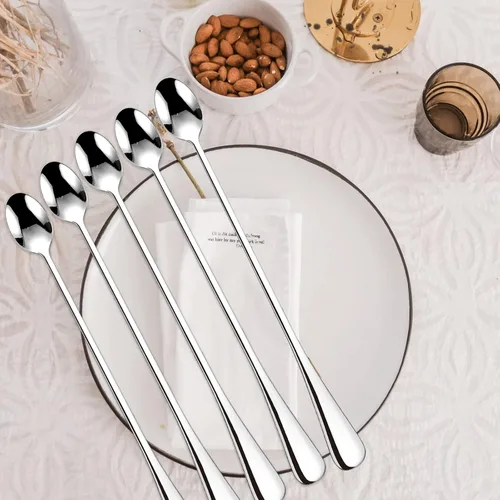 Vista 7 de Bonasen Cuchara de mango largo de 9.4 pulgadas, cucharas de té helado, cucharas para agitar, cuchara de café, cuchara de cóctel de acero inoxidable