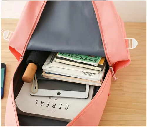 Vista 7 de Linda mochila con accesorios kawaii 5PCS Set Mochila de gran capacidad, Conjunto de cinco piezas negro