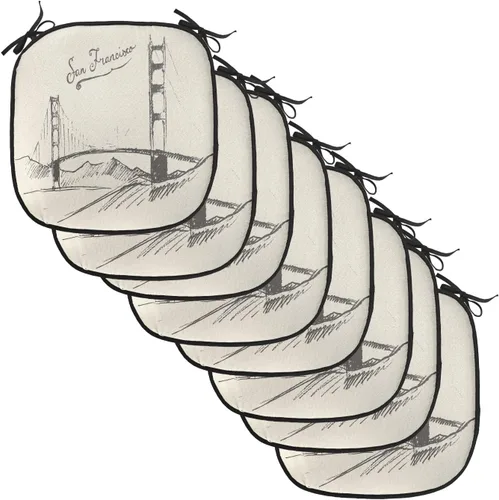 Vista 132 de Lunarable USA Chair Cushion Pad, American Cities Skylines Metropolis Architecture Sketch Style Hand Drawn Art Print, Seat Padding for Kitchen &