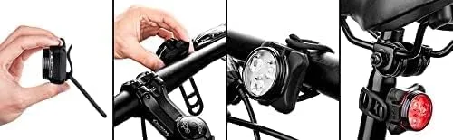 Vista 9 de JEORGE Juego de luces de bicicleta, recargable por USB, luz de bicicleta súper brillante, luces de bicicleta delantera y trasera, faros