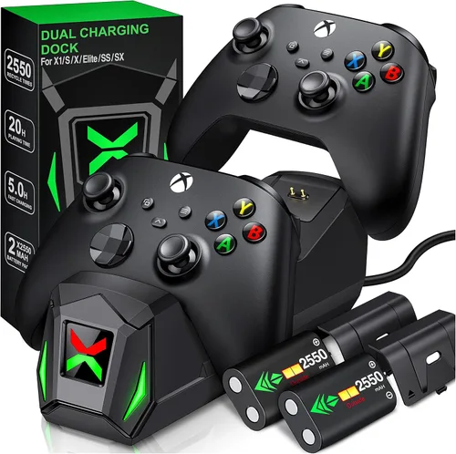 Estación de carga de controlador con 2 paquetes de baterías recargables de 2 x 2550 mAh para Xbox OneSeries XS base de carga dual para control Xbox