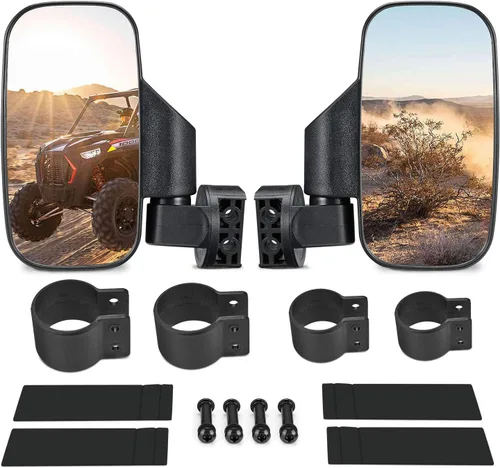 UTV Side Mirrors with 1.75" -2" Roll Bar Cage, UTV Mirrors 360 Degree Adjustable RZR Mirror Compatible with Polaris RZR Kawasaki Teryx Mule Pioneer