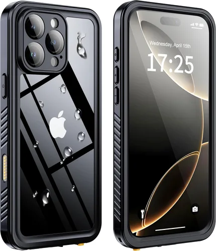 Vista 15 de ANTSHARE Funda impermeable IP68 para iPhone 16, negro/transparente Lente incorporada/protector de pantalla, protección militar contra caídas, funda