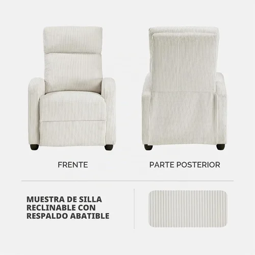 Vista 6 de Lexicon Sillón Reclinable de Pana con Respaldo Abatible, Silla de Brazo Reclinable con Respaldo de Empuje, Marco de Madera Maciza y Base de Metal