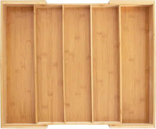 Totally Bamboo Expandable 5-Compartment Drawer Organizer, Expands from 13 to 22" Wide
