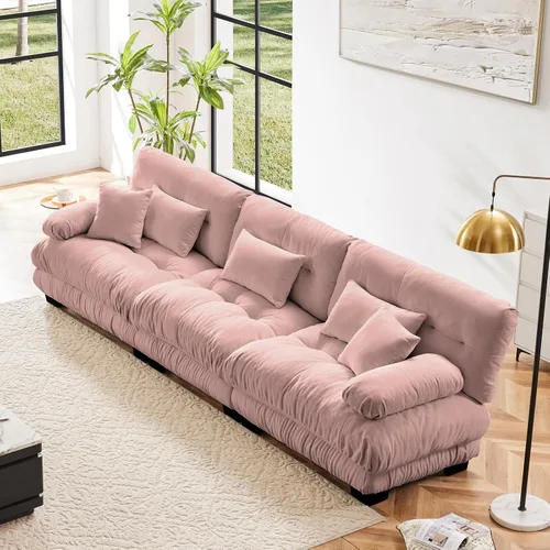 Vista 35 de Sofá modular en forma de U de 118 pulgadas con 2 otomanas, sofá de nube de terciopelo peletizado con almohadas de apoyabrazos de refuerzo, cómodo