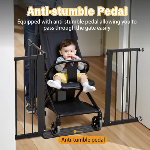 Vista 6 de Puerta de bebé para escaleras, puerta de perro montada a presión de 29.7-40.6 pulgadas, puerta de seguridad de cierre automático para niños