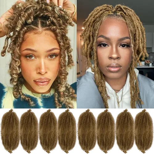 Vista 41 de 8 paquetes de cabello rizado estilo afro elástico Marley Twist, cabello trenzado previamente separado para rastas sintéticas de ganchillo para 1B