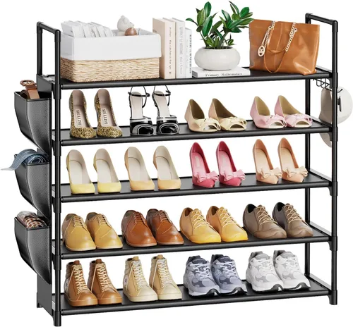 Vista 12 de Shoe Rack for Closet Shoe Organizer Space Saver Storage for 12-15 Pair Shoe Shelf with Hook Free Standing 3 Tier Shoe Rack Organizer for Entryway