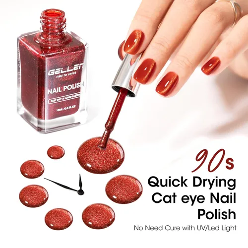 Vista 3 de GELLEN Esmalte de uñas de ojo de gato de secado rápido, regalo de Navidad para mujeres, esmalte de uñas magnético rojo sangre burdeos, esmalte