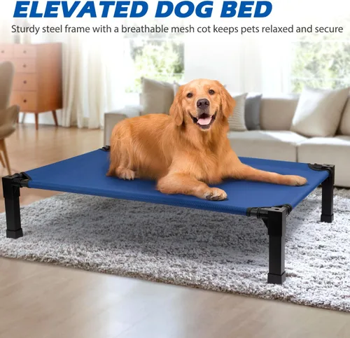 Vista 6 de Heeyoo Cama elevada para perro, cuna elevada refrescante para mascotas con malla transpirable lavable a prueba de mordidas y marco de metal, cama