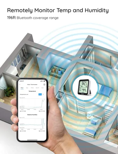 Vista 4 de Govee, Termómetro higrómetro, sensor preciso de temperatura y humedad interior con alerta de notificación, pantalla LCD Bluetooth de temperatura