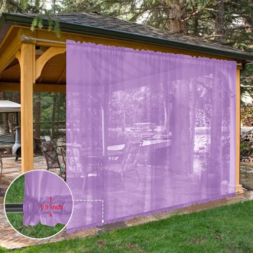 Vista 98 de SpaceDresser Cortinas traslúcidas impermeables para patio y exteriores – 2 paneles de cortina transparente con bolsillo para barra para sala