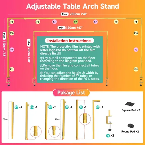 Vista 2 de Soporte de Barra Sobre la Mesa con Abrazaderas Ajustable 47"-98" de Longitud 30"-43" de Altura Soporte de Arco de Mesa Dorado Colgante