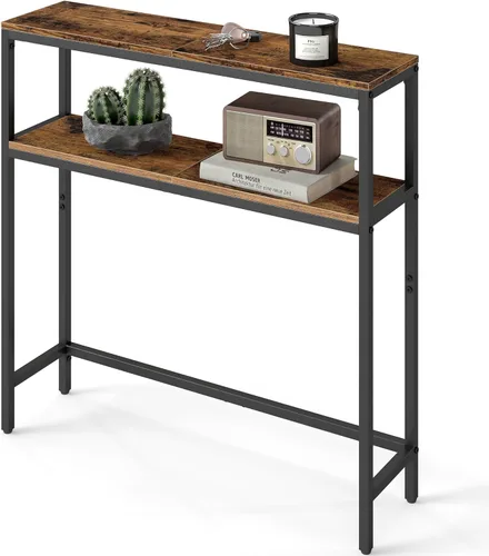 Vista 9 de VASAGLE Mesa consola, mesa de sofá estrecha de 2 niveles con 2 estantes, 7.9 x 31.5 x 31.5 pulgadas, para sala de estar, pasillo, entrada, gris