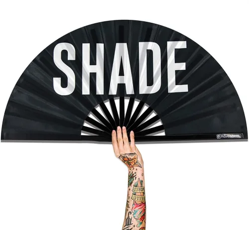 Vista 23 de Ventilador para rave con brillo UV, abanicos de mano plegables de bambú para hombres y mujeres, ventilador de botas en el suelo para decoración EDM