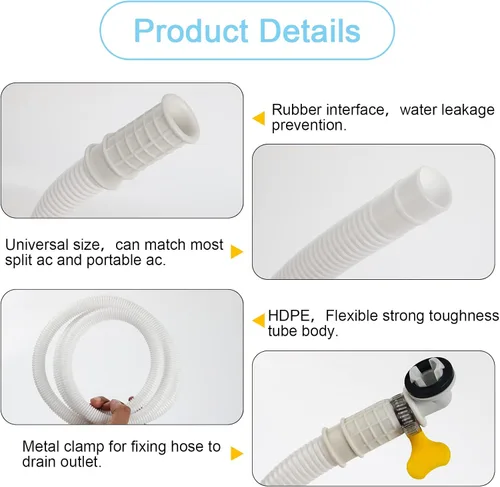 Vista 3 de Paquete de 2 mangueras de drenaje de aire acondicionado de 5 pies, tubo de plástico para condensado de CA, manguera de drenaje de CA flexible