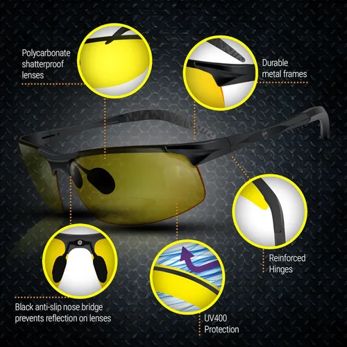 Vista 6 de BLUPOND Gafas amarillas para hombres y mujeres – Gafas de seguridad antiempañamiento semipolarizadas para protección ocular definitiva
