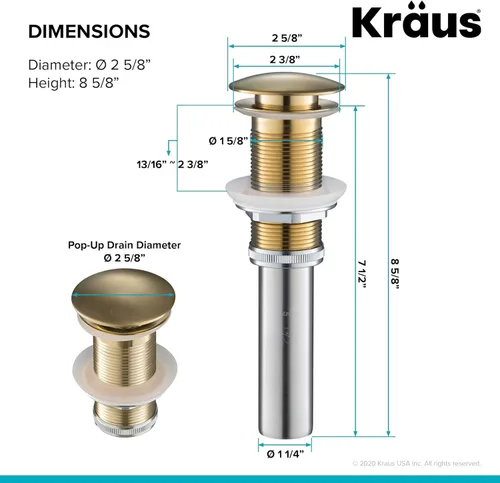 Vista 6 de Kraus Drenaje extraíble en oro cepillado, PU-10BG
