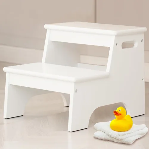 Vista 7 de Forbena Taburete de Baño de Madera para Niños Pequeños, Taburete Resistente de 2 Escalones para Niños para Lavabo de Baño Encimera de Cocina, Madera