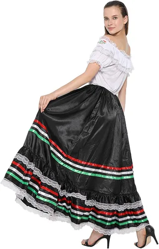 Vista 5 de FantastCostumes Vestido tradicional mexicano para mujer disfraz de Senorita de encaje vestido español