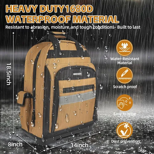 Vista 4 de Mochila para herramientas, mochila de herramientas resistente con base moldeada impermeable, paquete de trabajo para electricista para herramientas