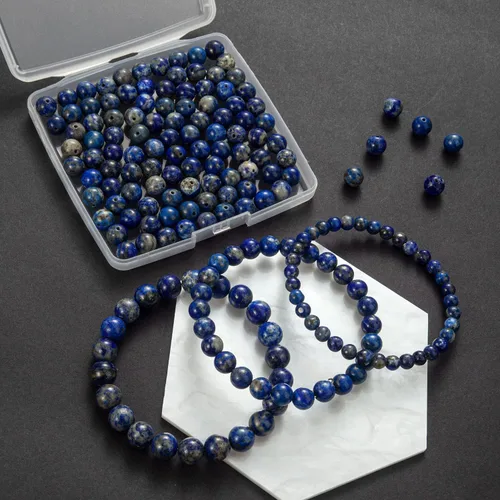 Vista 136 de 100 piezas de cuentas de piedra natural de 6 mm, turquesa africana redonda, cuentas sueltas de gema con cordón elástico para hacer pulseras