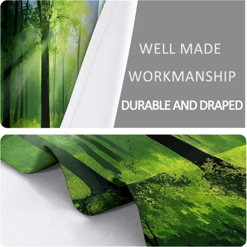 Vista 5 de Green Blackout Curtains for Bedroom 38" W x 54" L 2 Panels, Psychedelic Forest Tree Sunshine Black Out Curtains for Living Room Grommet Thermal