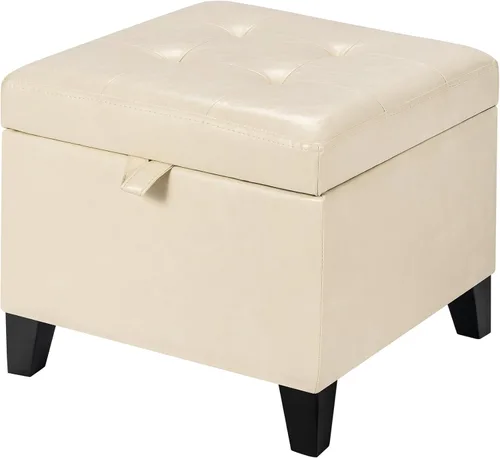 Vista 13 de Asense Reposapiés cuadrado tapizado de piel sintética con patas de madera, color gris