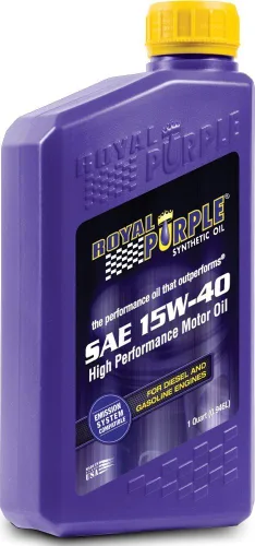 Royal Purple 12154/300905 Aceite de motor sintético de alto rendimiento SAE 15W-40 con licencia API, 1 cuarto de galón (caja de 12)